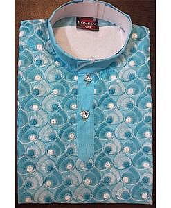 Blue Boys Cotton Ethnic Wear Kurta Payjama With Chikan Embroidery