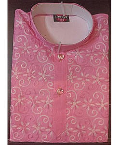 Pink Boys Cotton Ethnic Wear Kurta Payjama With Chikan Embroidery