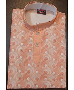 Peach Boys Cotton Ethnic Wear Kurta Payjama With Chikan Embroidery