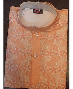 Peach Boys Cotton Ethnic Wear Kurta Payjama With Chikan Embroidery