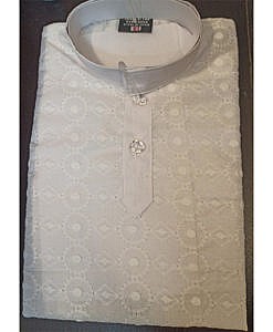 White Boys Cotton Ethnic Wear Kurta Payjama With Chikan Embroidery