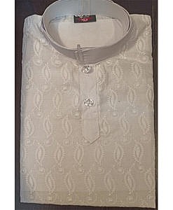 White Boys Cotton Ethnic Wear Kurta Payjama With Chikan Embroidery