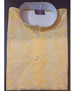 Yellow Boys Cotton Ethnic Wear Kurta Payjama With Chikan Embroidery