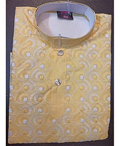 Yellow Boys Cotton Ethnic Wear Kurta Payjama With Chikan Embroidery