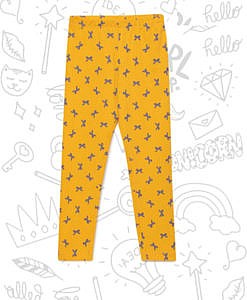 Yellow Bow Printed Cotton Leggings for Girls