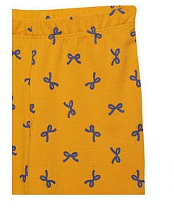 Yellow Bow Printed Cotton Leggings for Girls