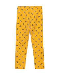 Yellow Bow Printed Cotton Leggings for Girls