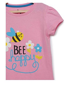 Bio washed bee happy printed pink t shirt for girls