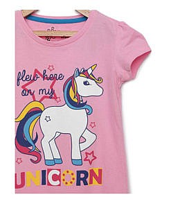 Bio washed unicorn print pink T Shirt for girls