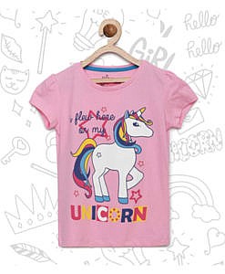 Bio washed unicorn print pink T Shirt for girls