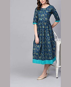 Maternity Cotton Dress Blue