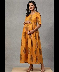 Cotton printed maxi long dress