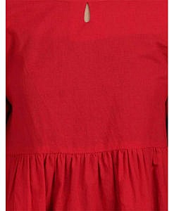 Red plain cotton kurta dress with striped dobby border