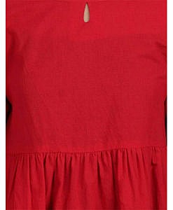 Red plain cotton kurta dress with striped dobby border