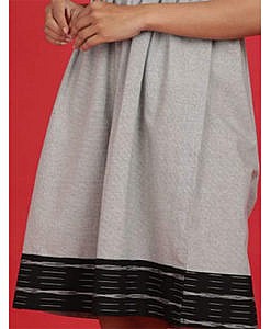 Grey plain cotton kurta dress with striped dobby border