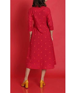 Women cotton red printed kurti dress