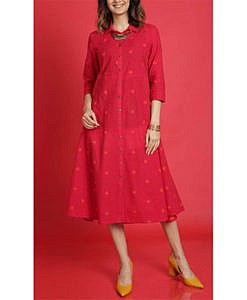 Women cotton red printed kurti dress