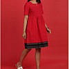 Red plain cotton kurta dress with striped dobby border