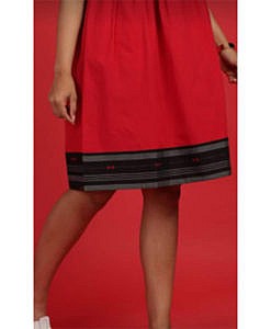 Red plain cotton kurta dress with striped dobby border