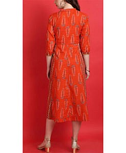 Women cotton orange printed kurti dress