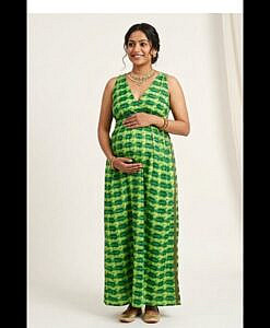 Green and Yellow maternity wear long maxi dress
