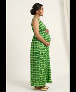 Green and Yellow maternity wear long maxi dress