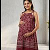 Maroon maternity shoulder tie cotton dress with lace detailing