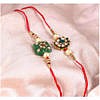 Green square kundan stone with beads rakhi with flower rakhi