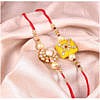 Yellow square kundan stone with beads rakhi with flower rakhi