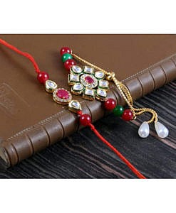 Designer multicolour kundan rakhi with red stone rakhi set