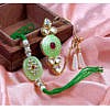 Pista green designer kundan beads rakhi set