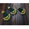 Beautiful dark green imitation pearl mangtika earrings set