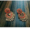 Red flower drop imitation pearl, stones, antique earrings set