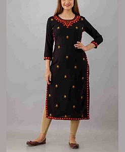 Black heavy rayon embroidered long women kurta