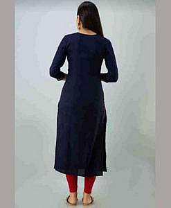 Navy blue heavy rayon embroidered long women kurta