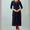 Navy blue heavy rayon embroidered long women kurta