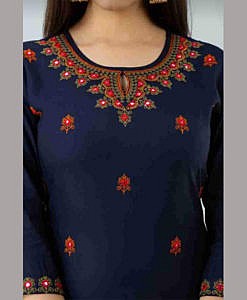 Navy blue heavy rayon embroidered long women kurta