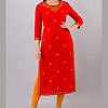 Red heavy rayon embroidered long women kurta