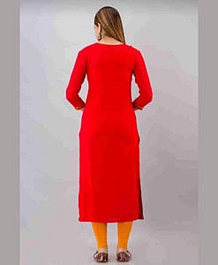 Red heavy rayon embroidered long women kurta