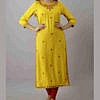Yellow heavy rayon embroidered long women kurta