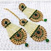 Dark Green immitation pearl and stones mangtika with earrings set