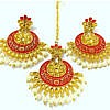 Beautiful red imitation pearl stones mangtika earrings set