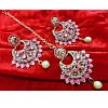 Red round immitation pearl, stones, antique mangtika with earrings set