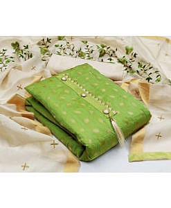 Light green Chanderi woven design unstitched dress material