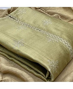 Mahandi Green art silk embroidered dress material