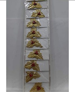 Arts and Crafts three golden leaf with red beads decoration