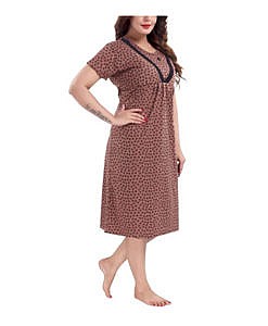 Brown hosiery V neck short feeding nighty