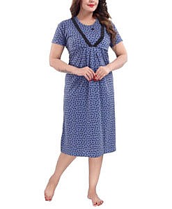 Blue hosiery V neck short feeding nighty