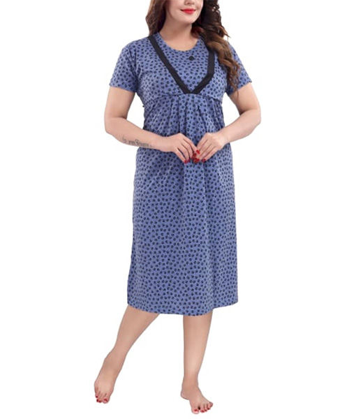 Blue hosiery V neck short feeding nighty 