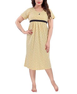 Yellow hosiery round neck short feeding nighty